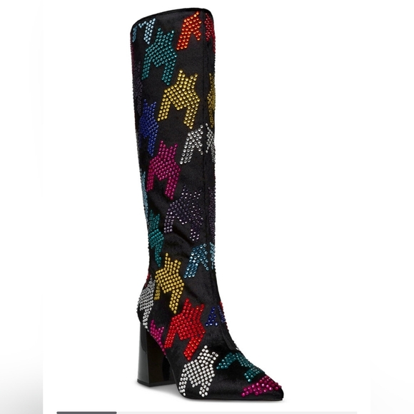 🔹️BETSEY JOHNSON🔹️ Black Multi Naomy Sequin Houndstooth Tall Knee High Boots - Picture 6 of 6